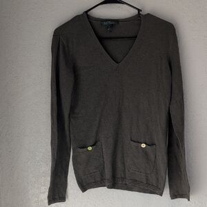 Lauren Ralph Lauren Dark Green V-Neck Sweater Minimalist Old Money Luxe Small